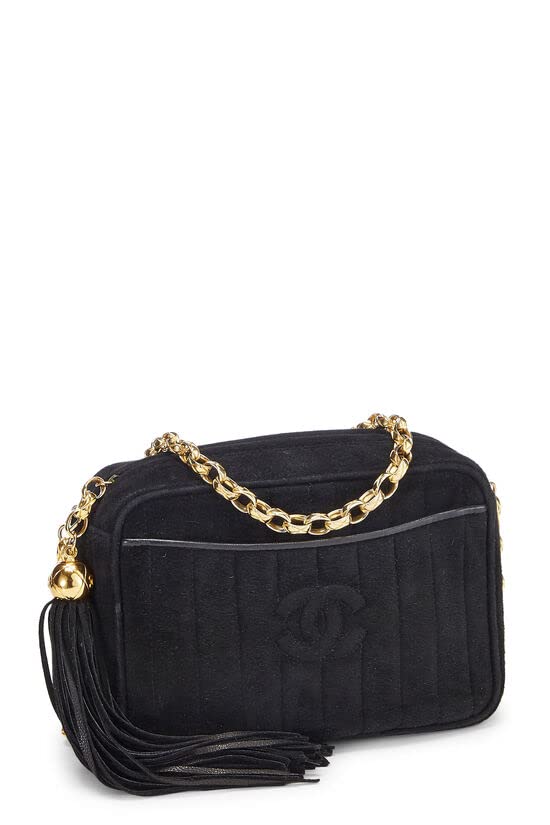 CHANEL, Black Vertical Suede Pocket Camera Bag Mini, Black