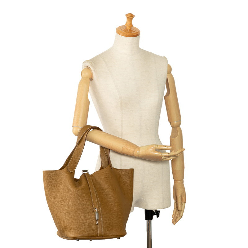 Hermes Picotin Lock GM Handbag Biscuituit Brown Clemence Hermes