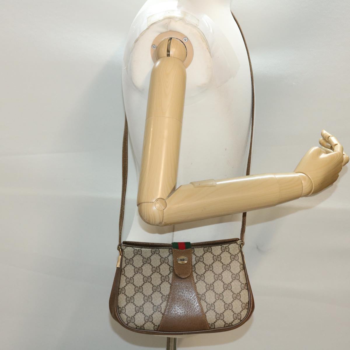 GUCCI GG Canvas Web Sherry Line Shoulder Bag Beige Red 116.02.024 44306