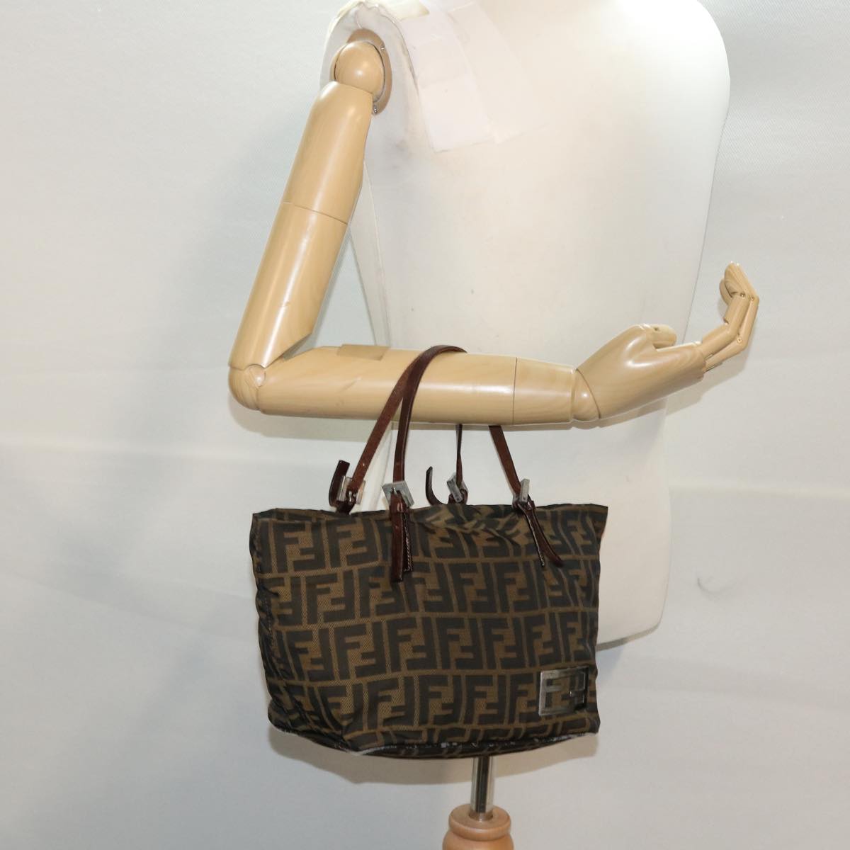 FENDI Zucca Canvas Hand Bag Nylon Brown Black 45877