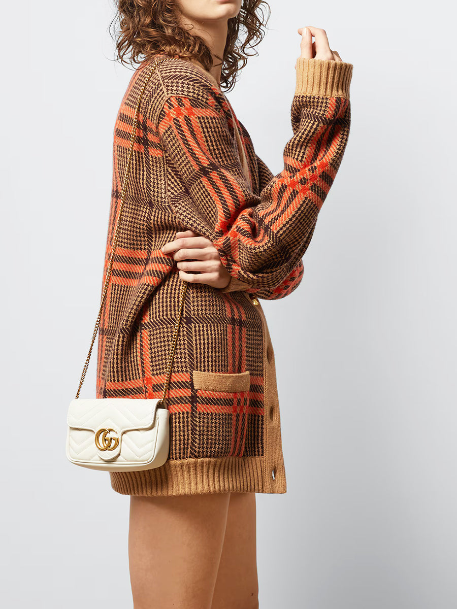 GG Marmont Super Mini Matelassé White Leather Shoulder Bag