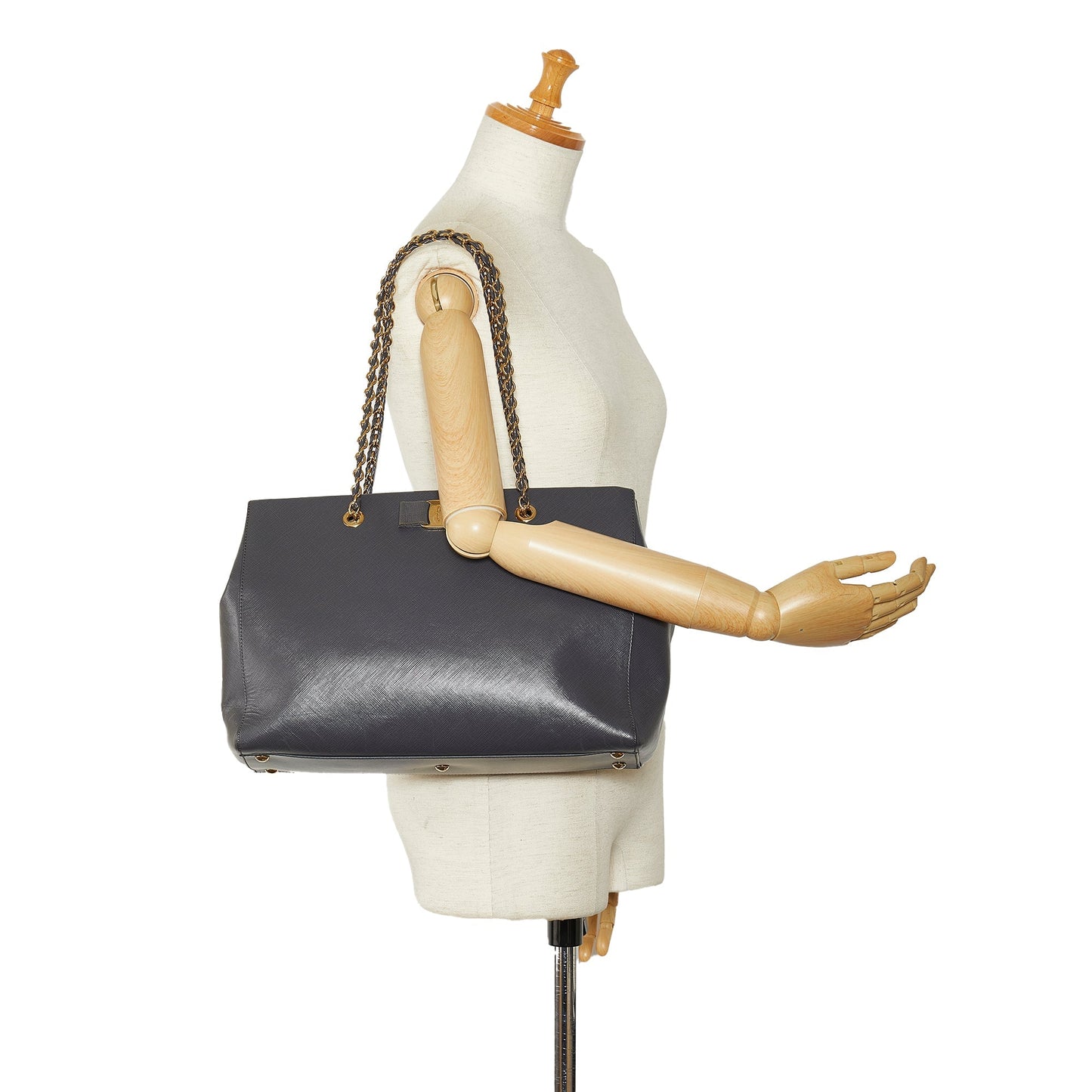 Gray Ferragamo Vara Leather Tote
