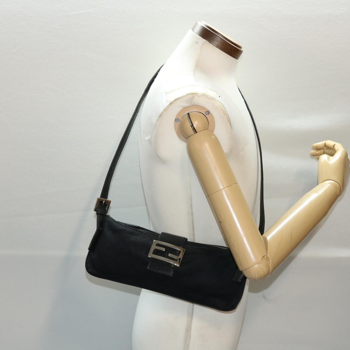 FENDI Mamma Baguette Shoulder Bag Nylon Black 50144