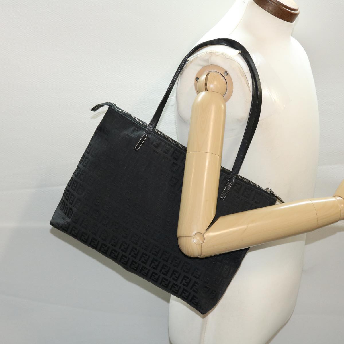 FENDI Zucchino Canvas Tote Bag Nylon Black 50425