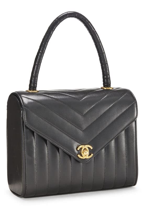 CHANEL, Black Chevron Lambskin Top Handle Bag, Black