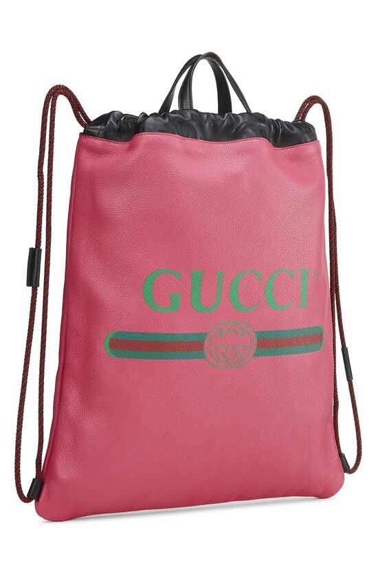 Gucci, Pink Leather Logo Print Drawstring Backpack Large , Pink