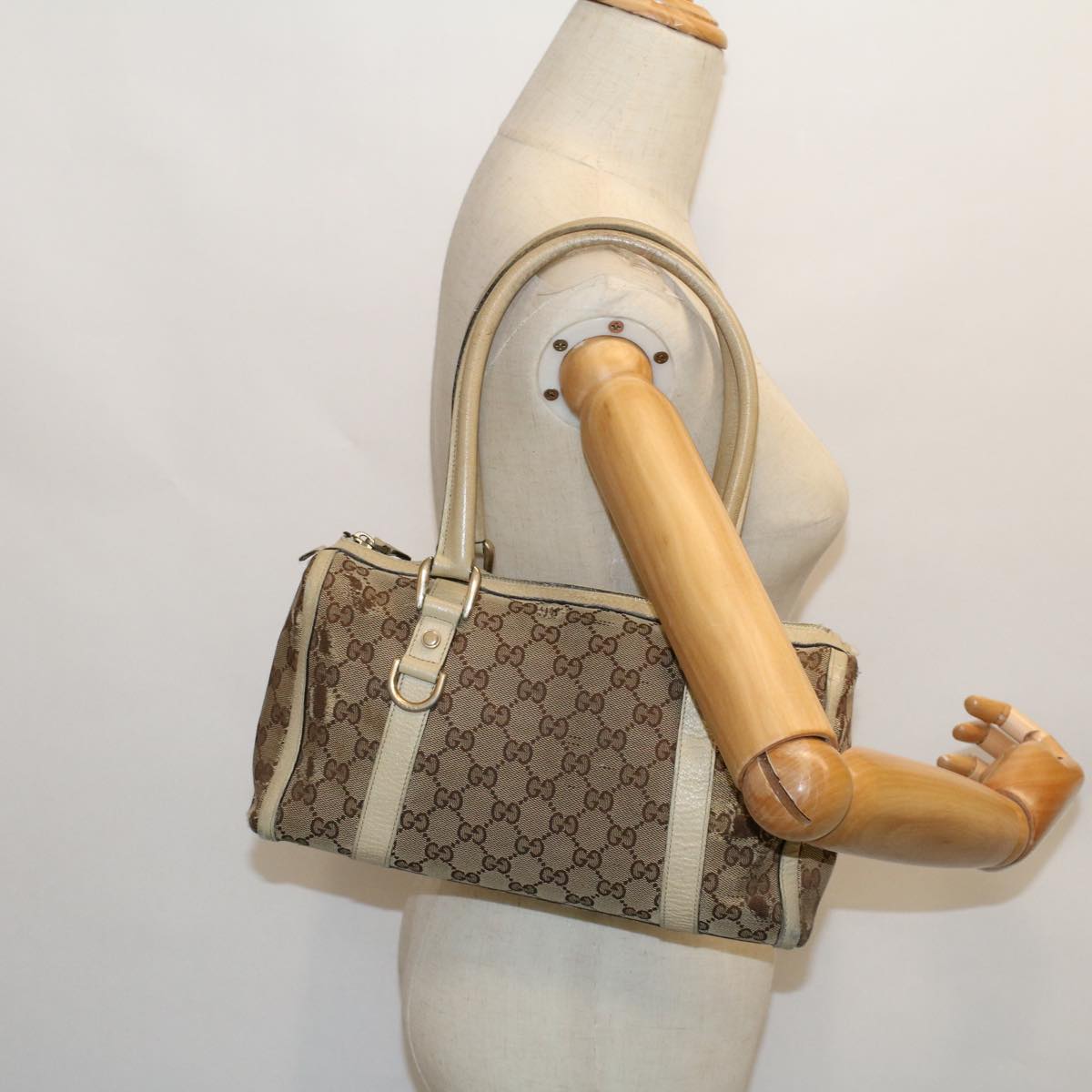GUCCI GG Canvas Hand Bag Beige White 53132