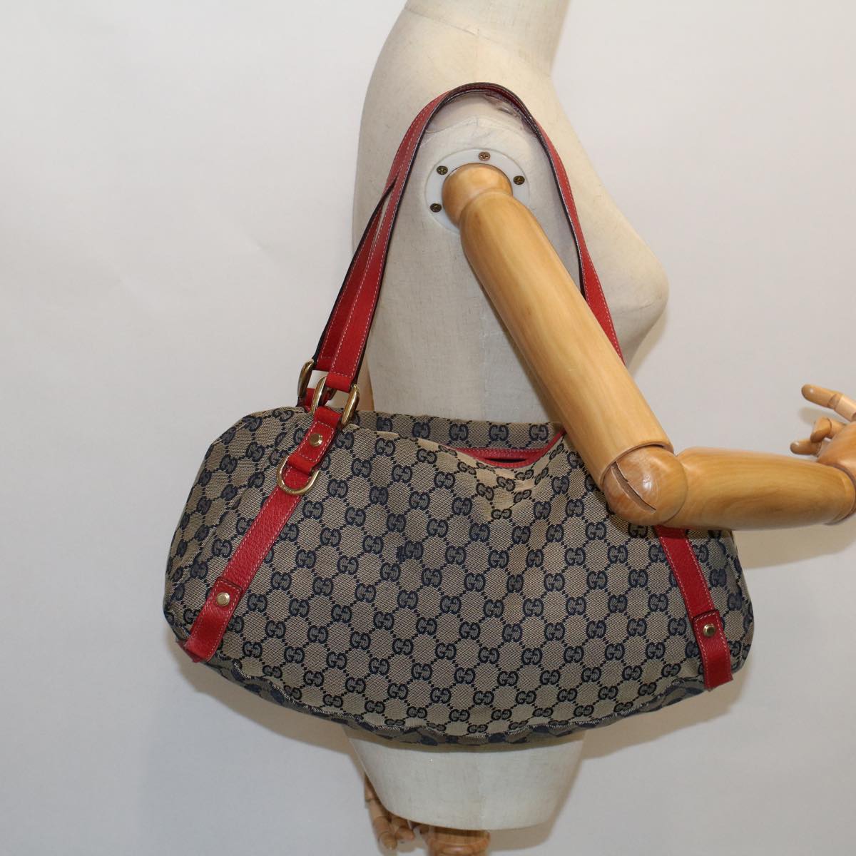 GUCCI GG Canvas Shoulder Bag Beige Navy Red 53264