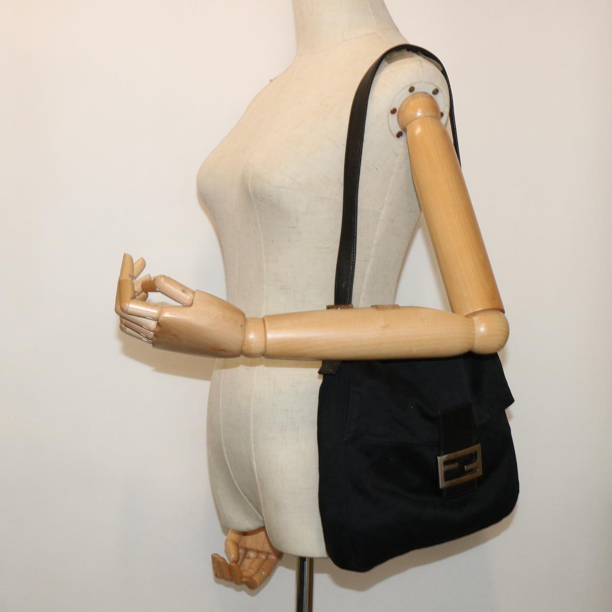 FENDI Mamma Baguette Shoulder Bag Nylon Black 53377