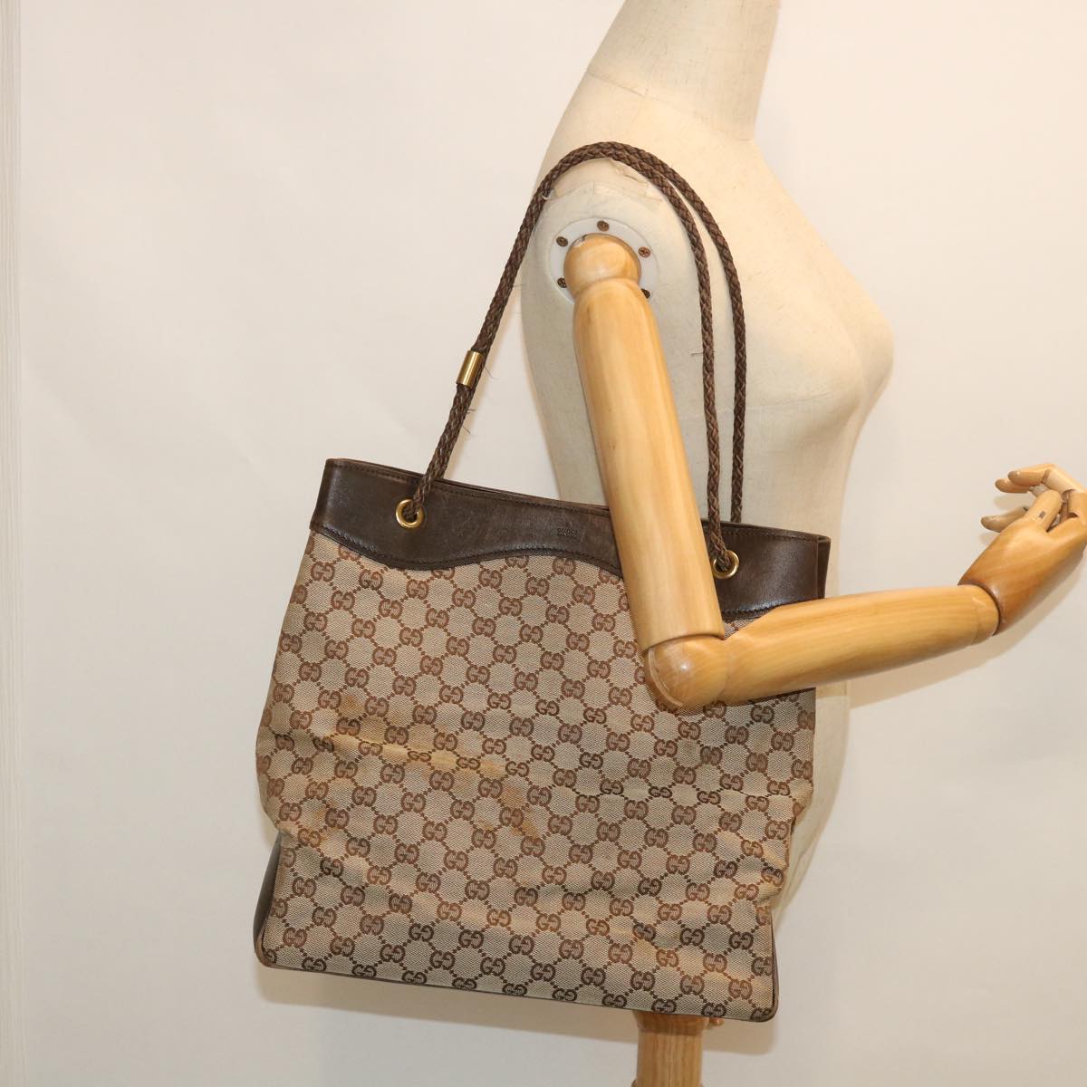 GUCCI GG Canvas Tote Bag Beige Brown 109141 54873