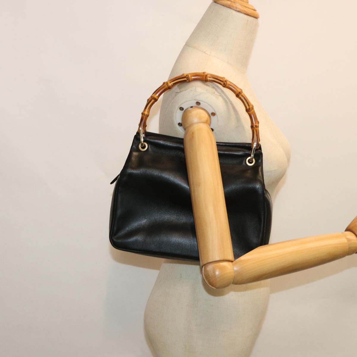 GUCCI Bamboo Hand Bag Leather Black 54902