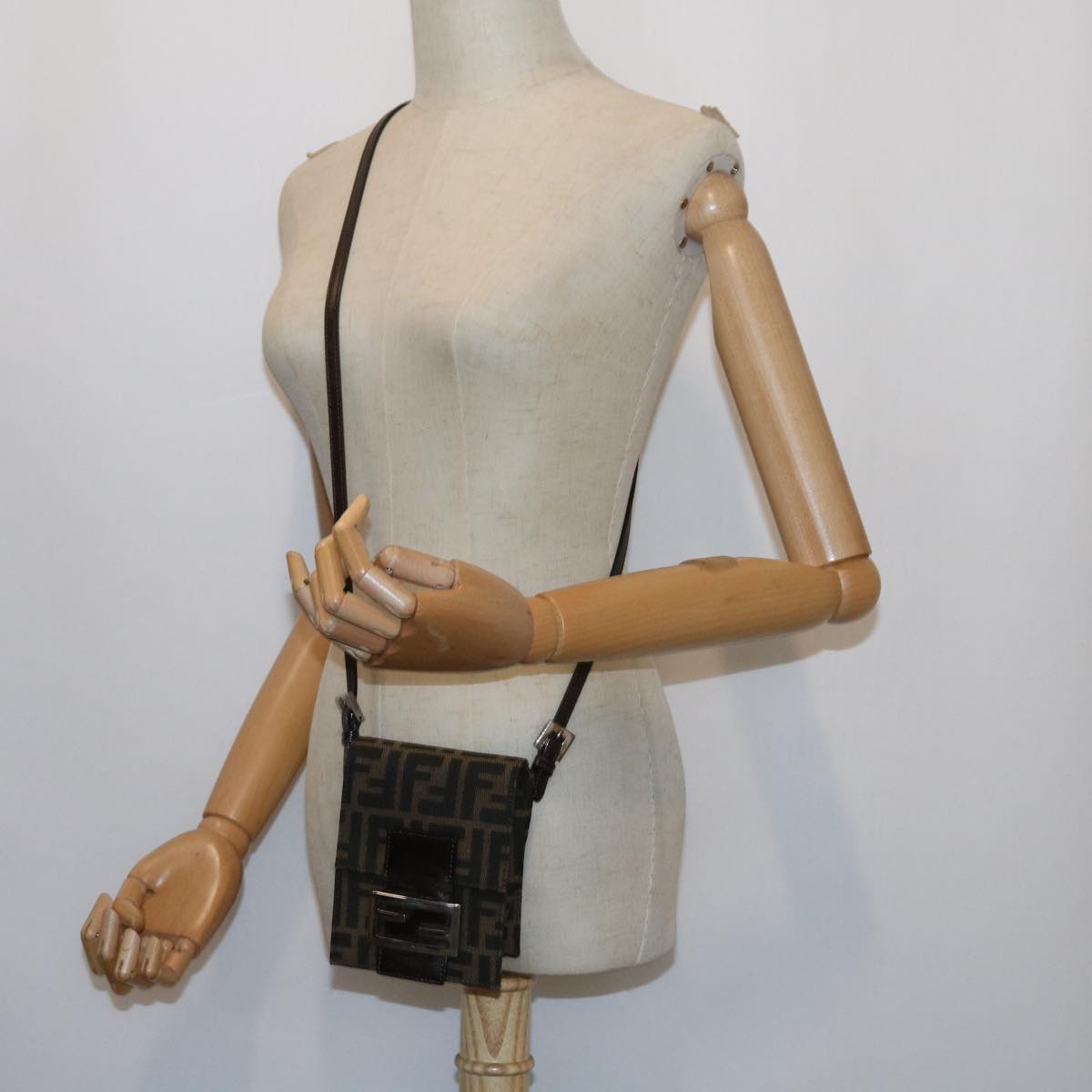 FENDI Zucca Canvas Mamma Baguette Shoulder Bag Black Brown 56931