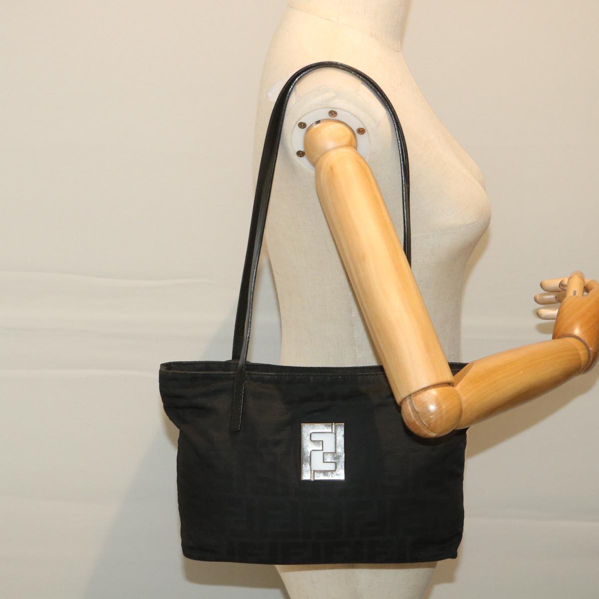 FENDI Zucca Canvas Shoulder Bag Black 57278