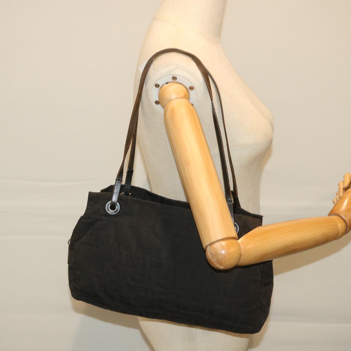 FENDI Zucca Canvas Hand Bag Nylon Black 58064