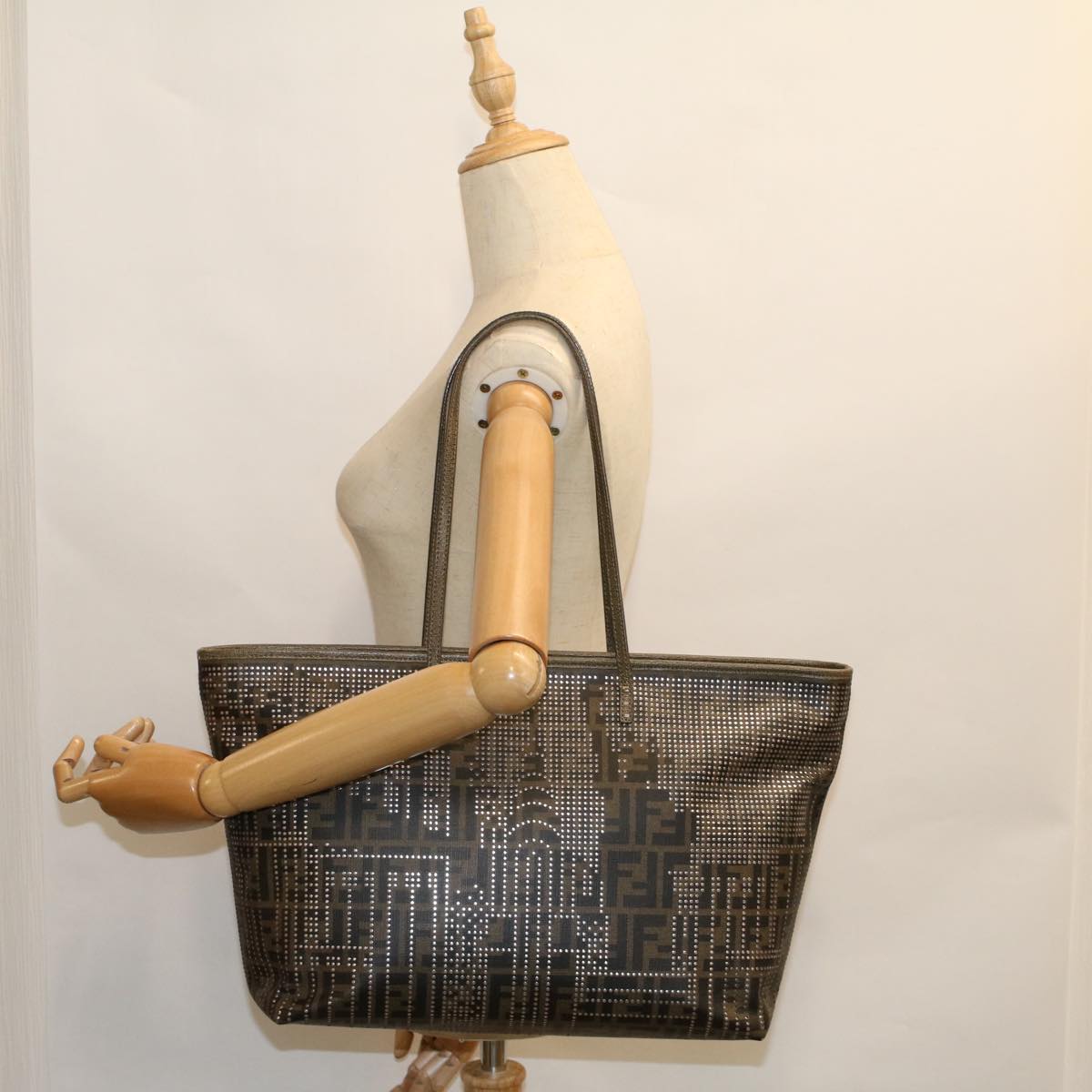 FENDI Zucca Canvas New York Tote Bag PVC Leather Brown Silver 58639