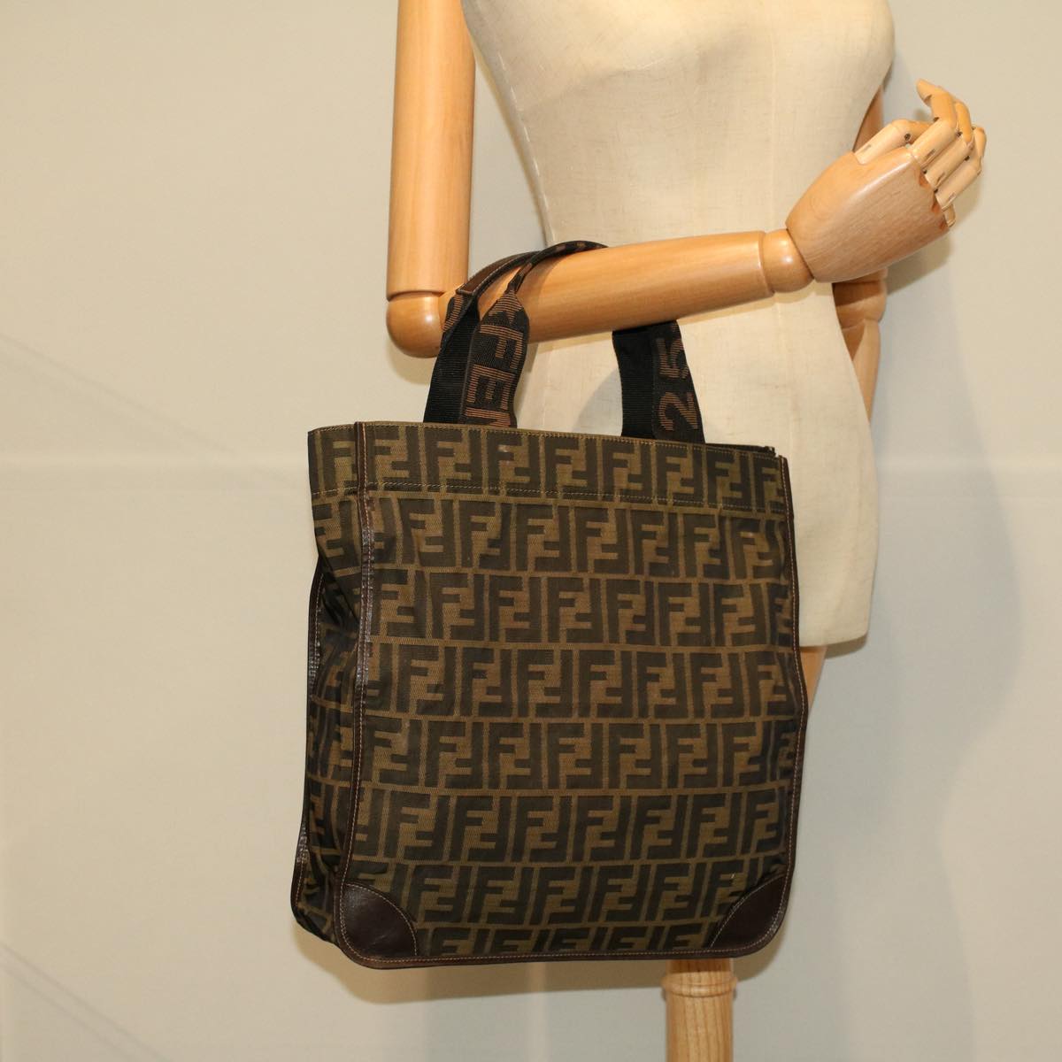 FENDI Tote Bag Nylon Brown Black 58820