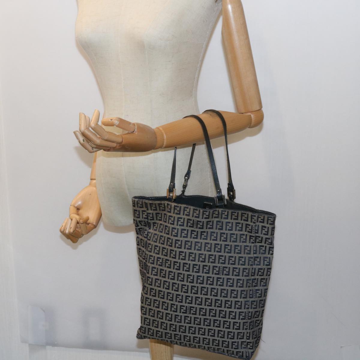 FENDI Zucchino Canvas Tote Bag Navy 59092