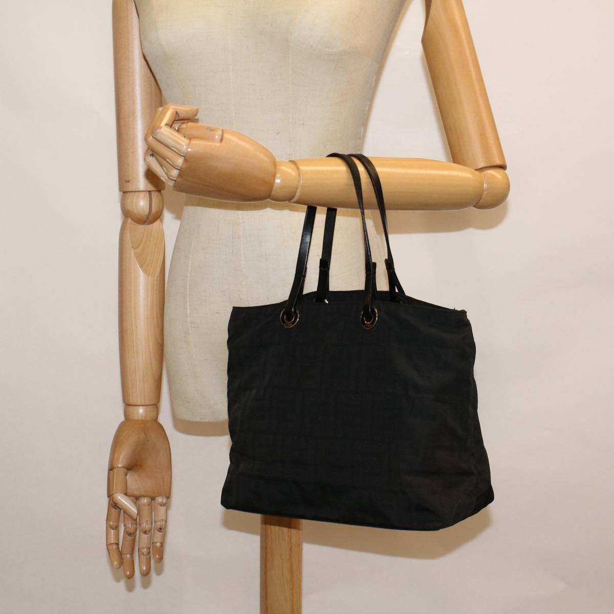 FENDI Zucca Canvas Hand Bag Nylon Black 59250