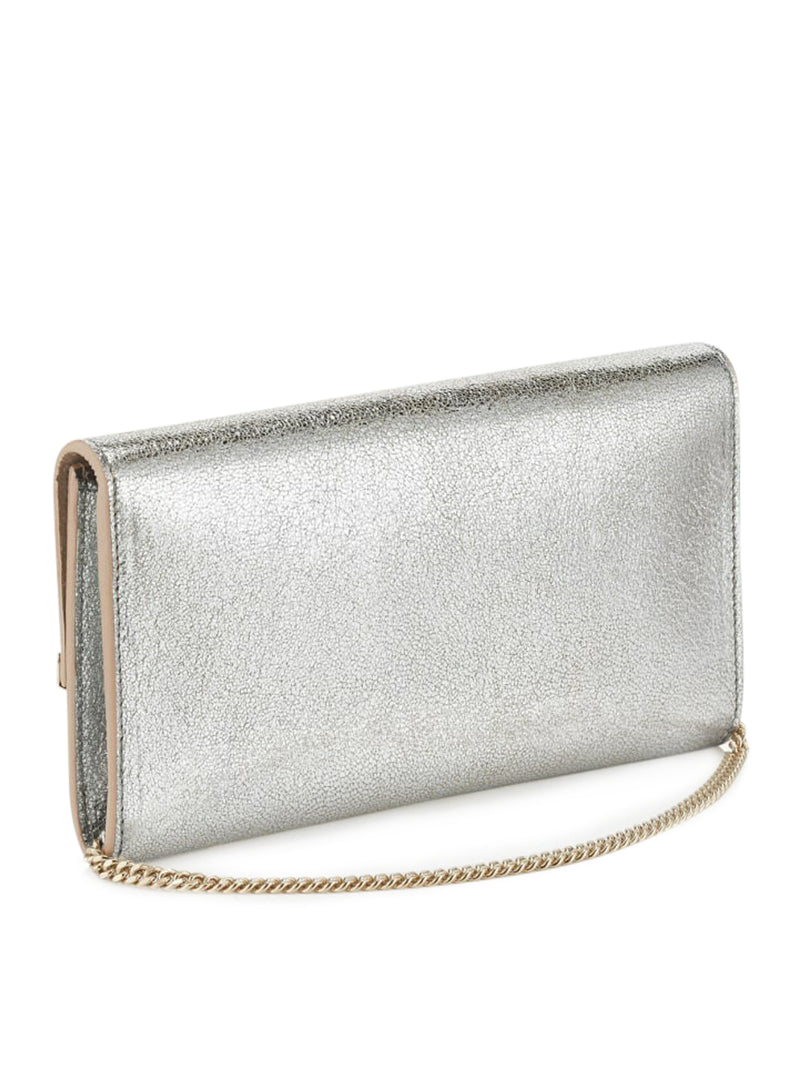 Jimmy Choo Women Champagne Leather Clutch Bag With Glitter