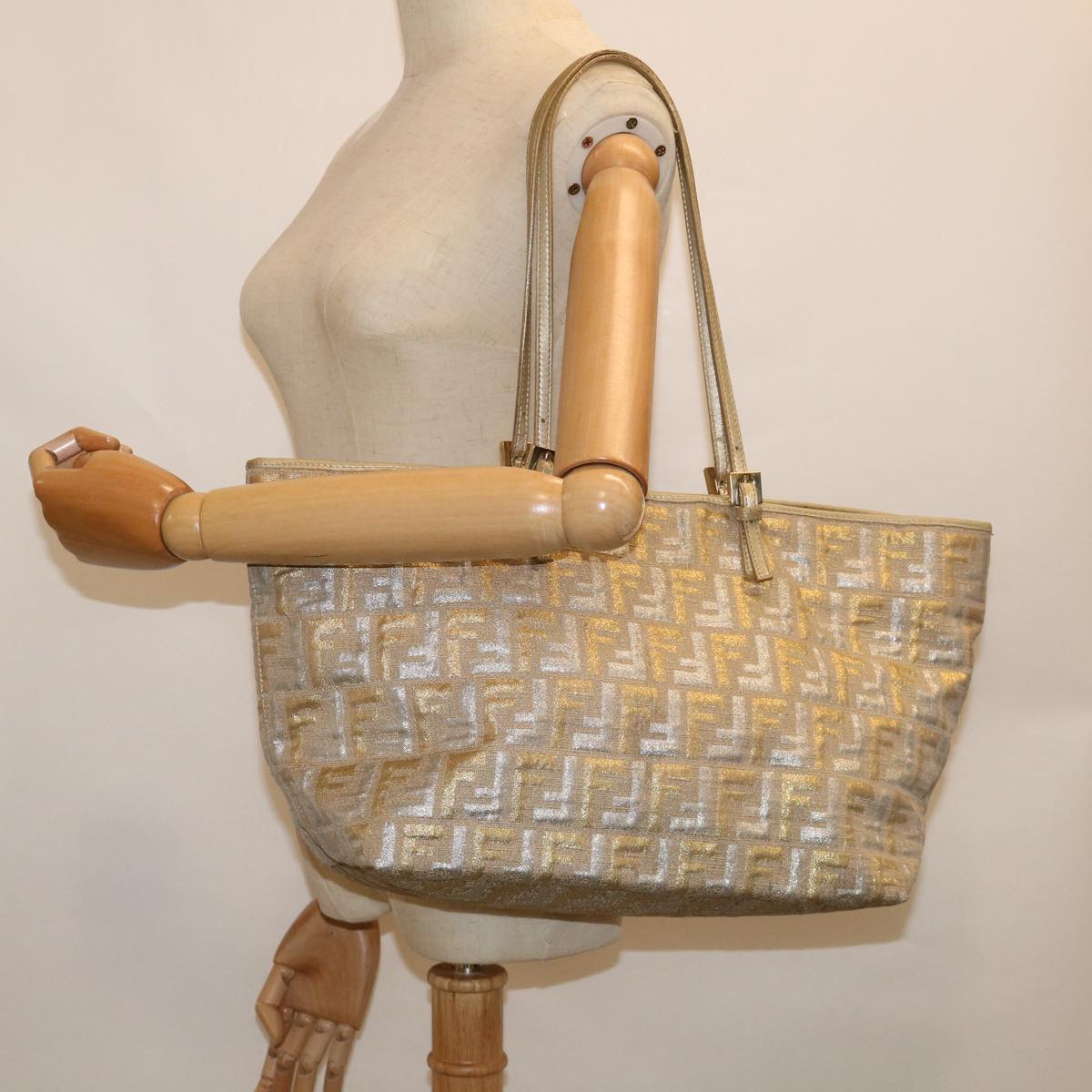 FENDI Zucca Canvas Tote Bag Gold Silver 59911
