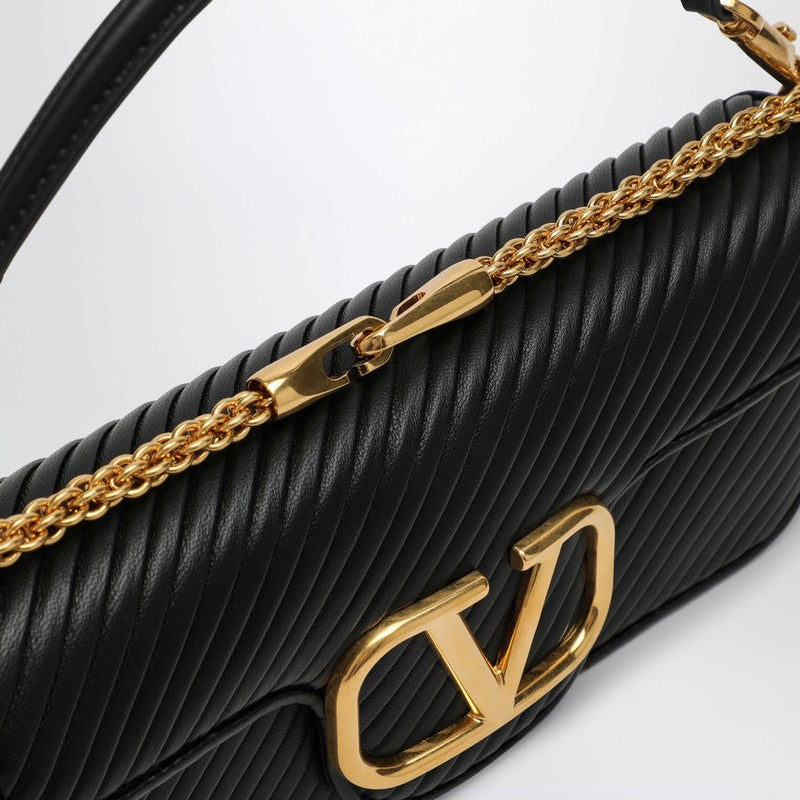 Valentino Garavani Black Locò Shoulder Bag In Pleated Nappa Leather Women