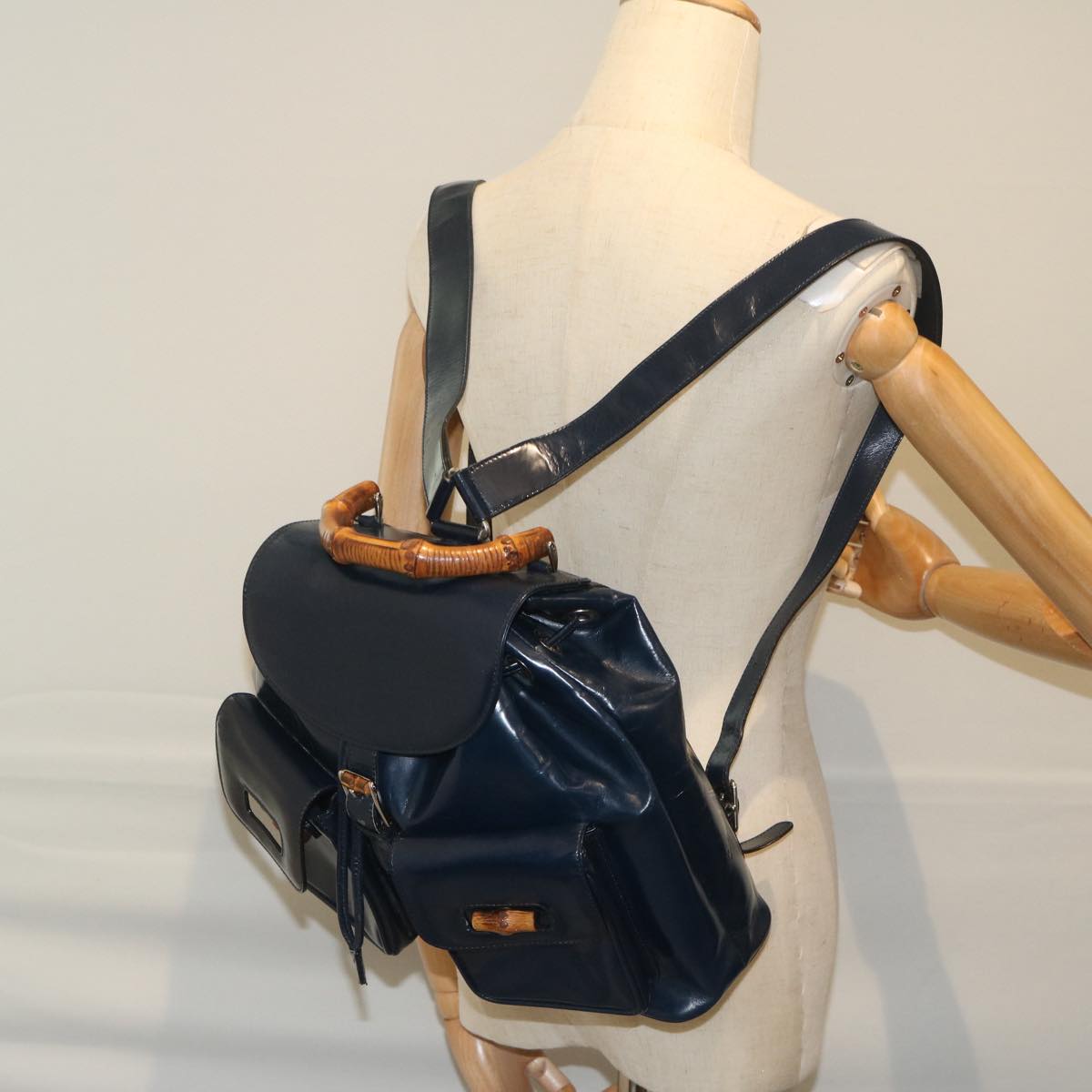 GUCCI Bamboo Backpack Enamel Navy 003 2058 0016 5 60145