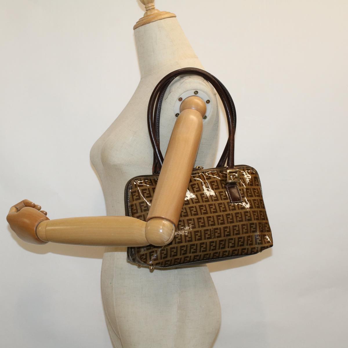 FENDI Zucchino Canvas Hand Bag Coated Canvas Brown 60354