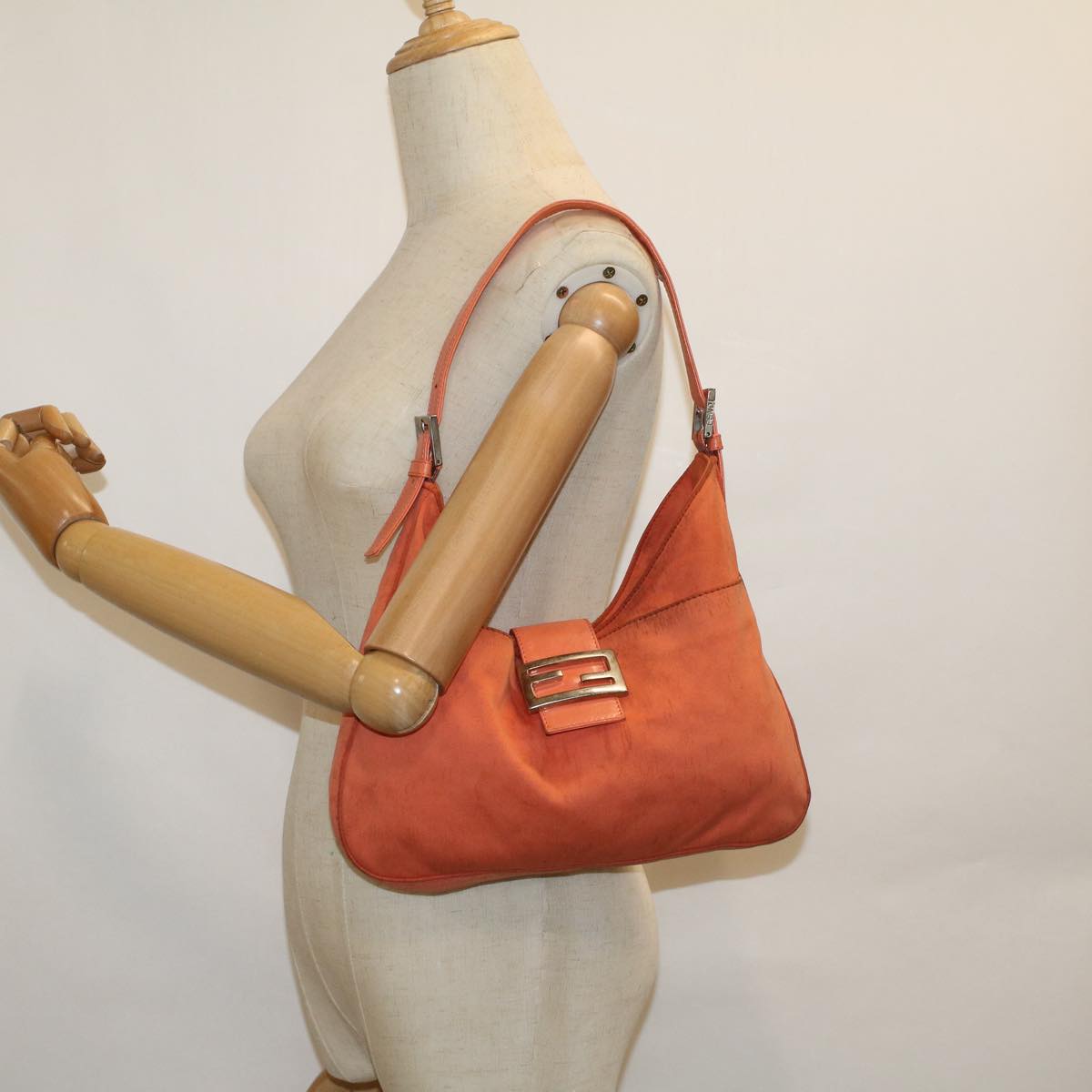 FENDI Mamma Baguette Shoulder Bag Nylon Orange 60423