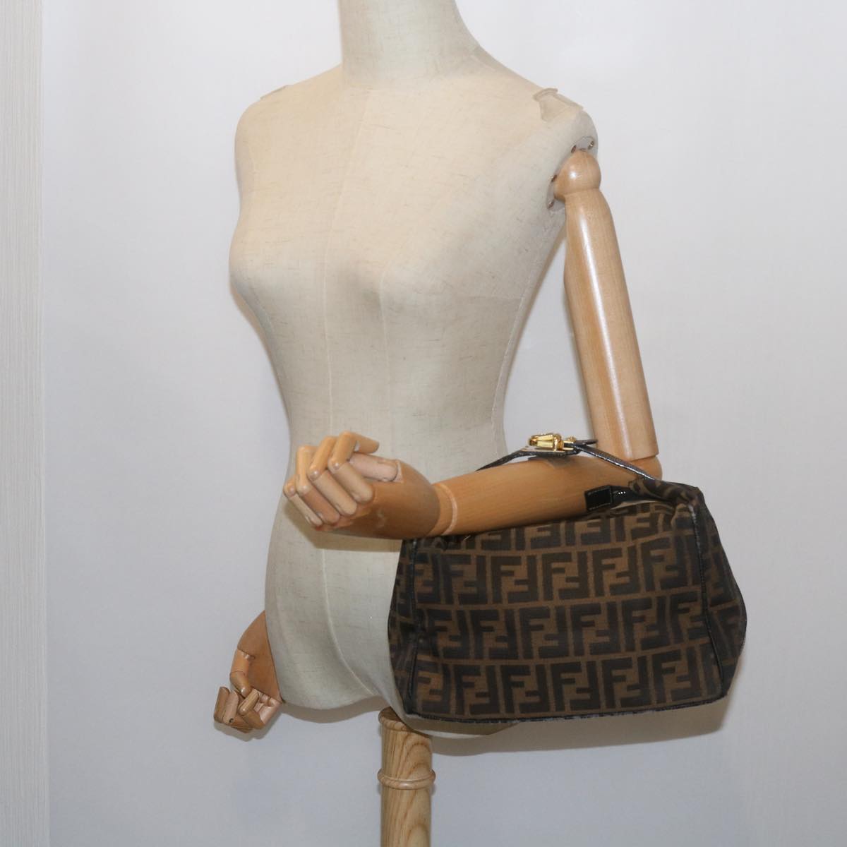 FENDI Zucca Canvas Vanity Cosmetic Pouch Black Brown 60536