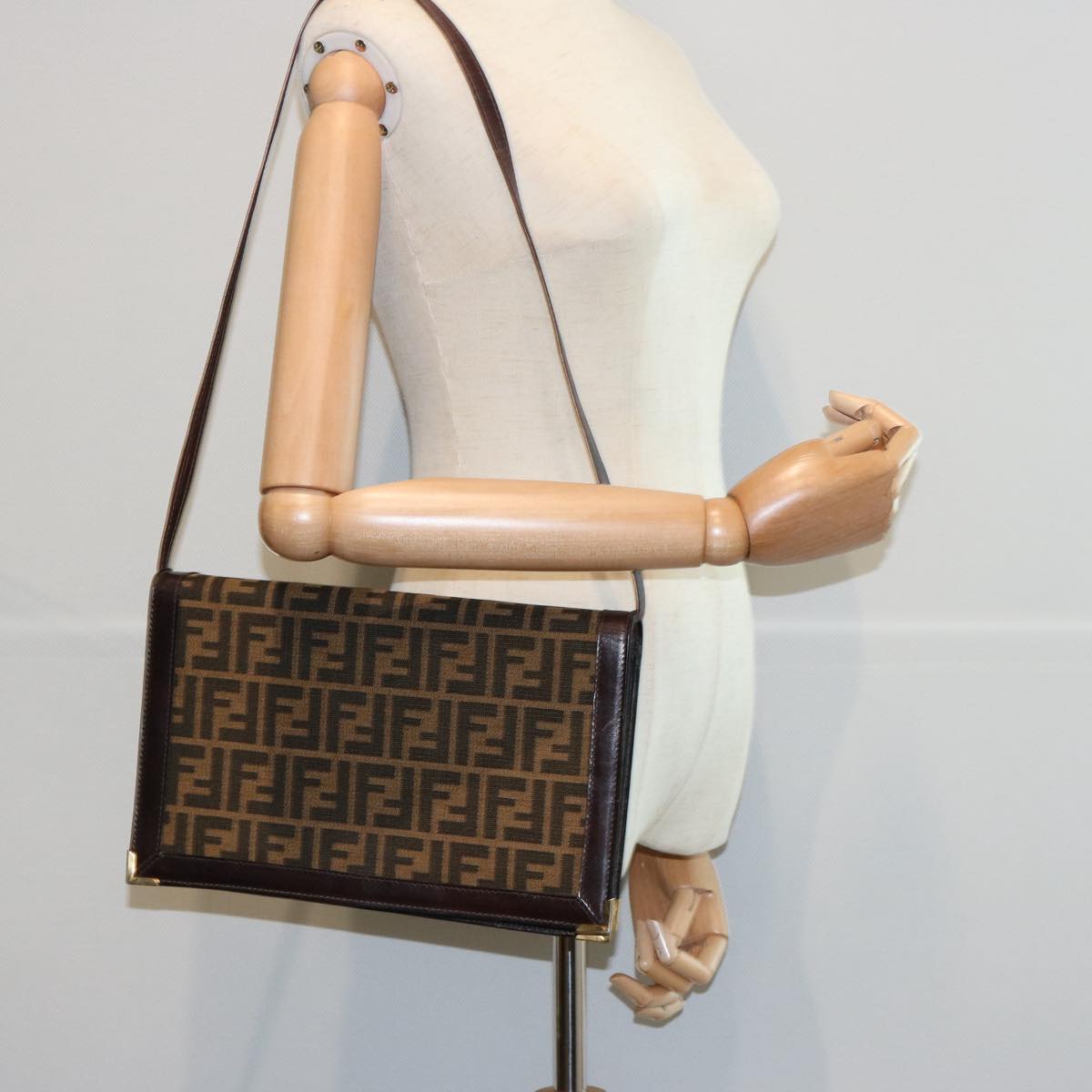 FENDI Zucca Canvas Shoulder Bag Brown 60957