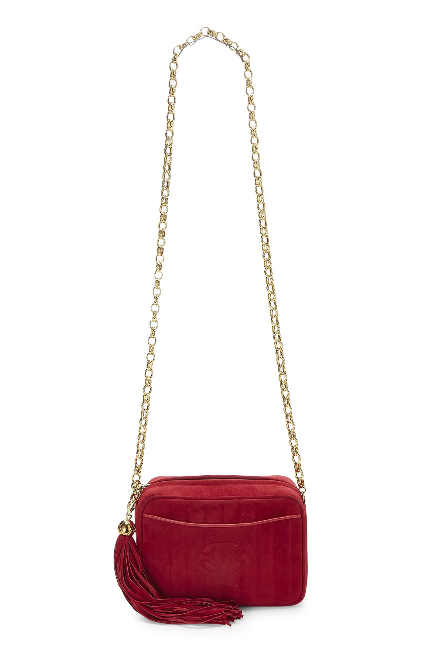 Chanel, Red Vertical Suede Pocket Camera Bag Small , Red