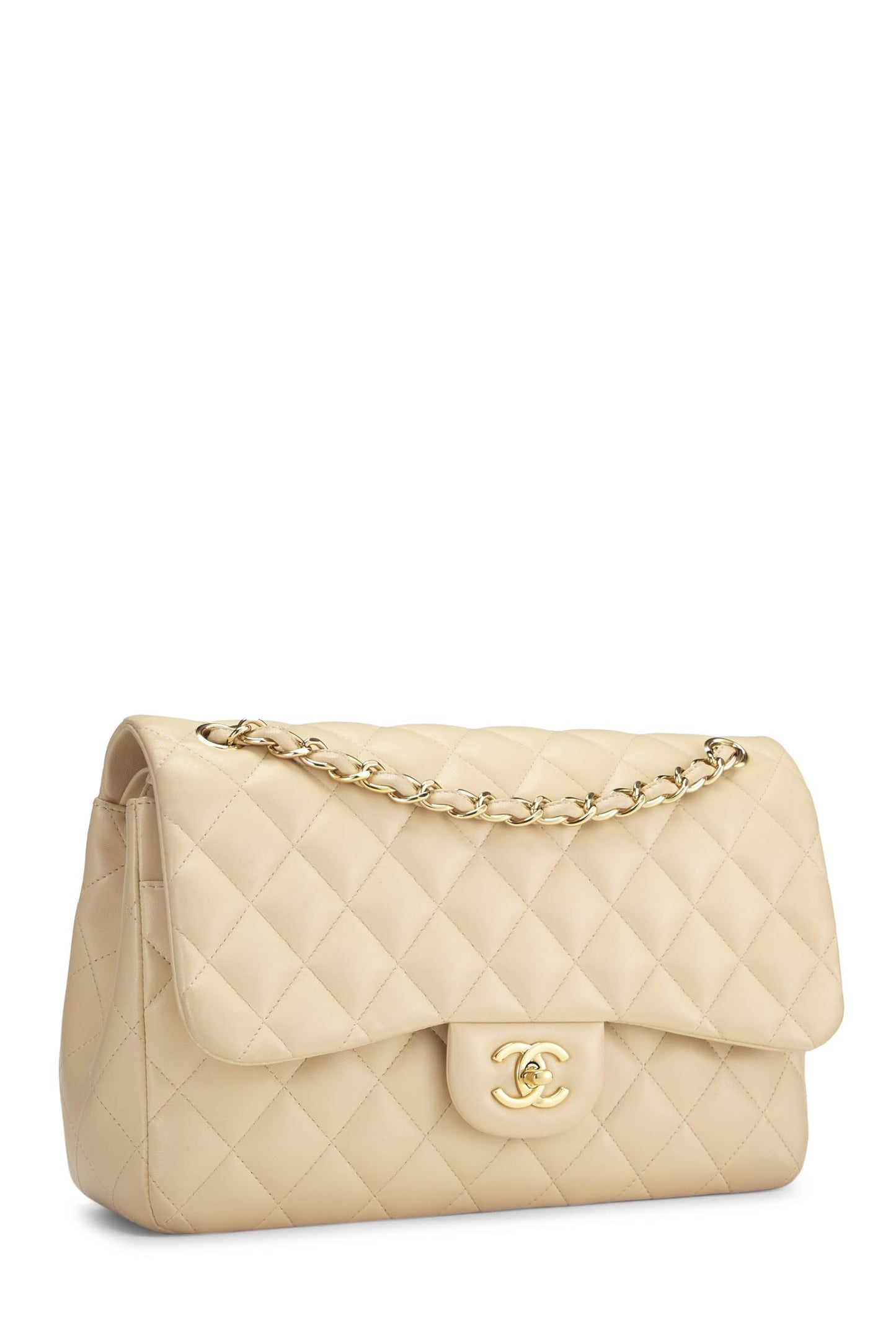 Chanel, Beige Quilted Lambskin New Classic Double Flap Jumbo, Beige