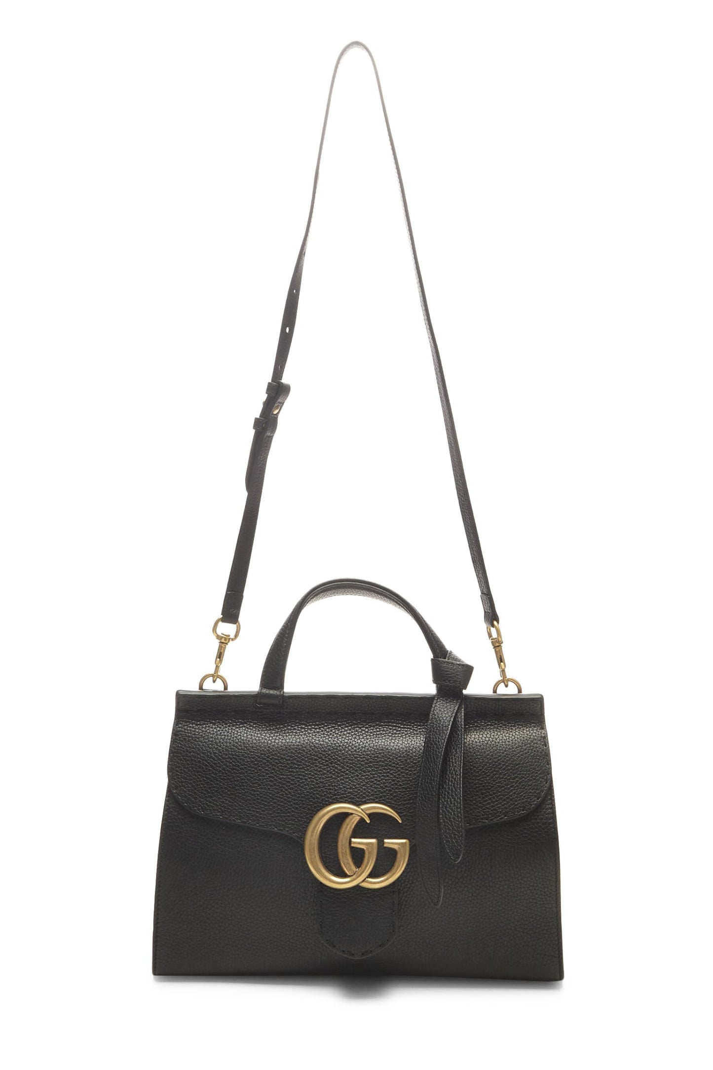 Gucci, Black Leather GG Marmont Top Handle Flap Bag Small, Black