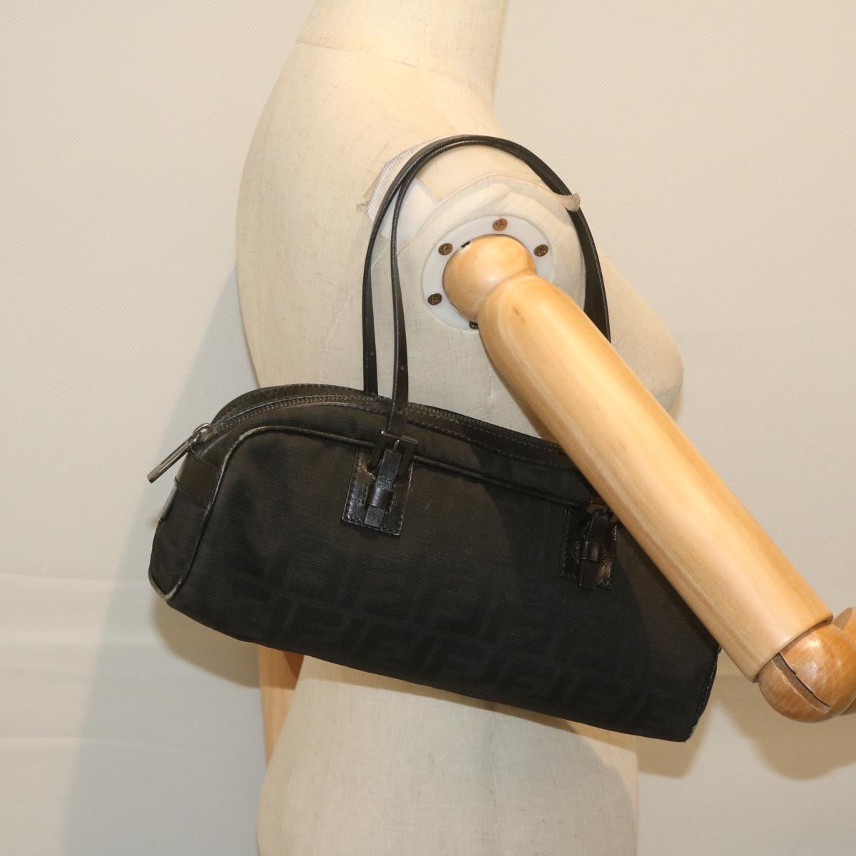 FENDI Zucca Canvas Hand Bag Black 61538