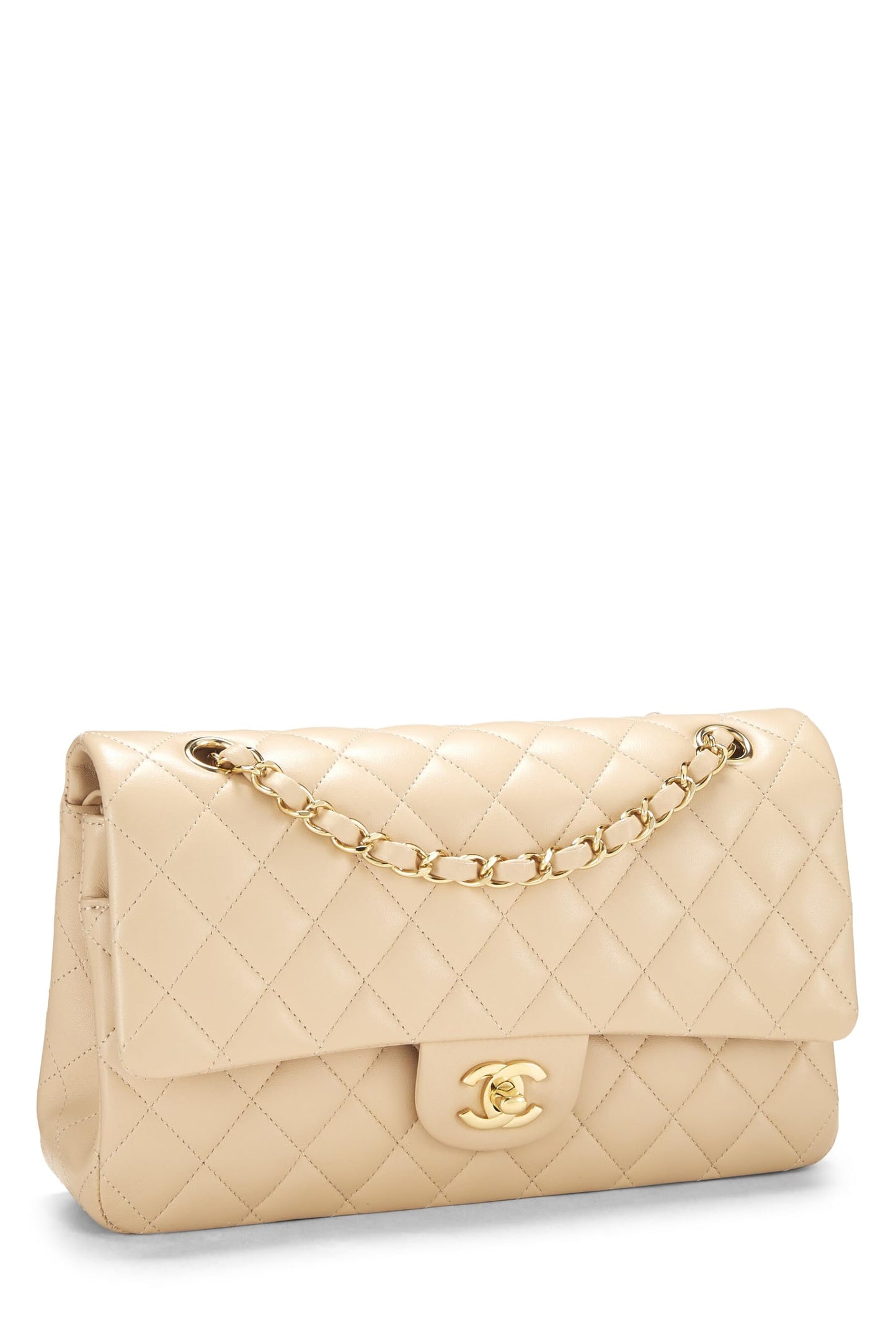 Chanel, Beige Quilted Lambskin Classic Double Flap Medium, Beige