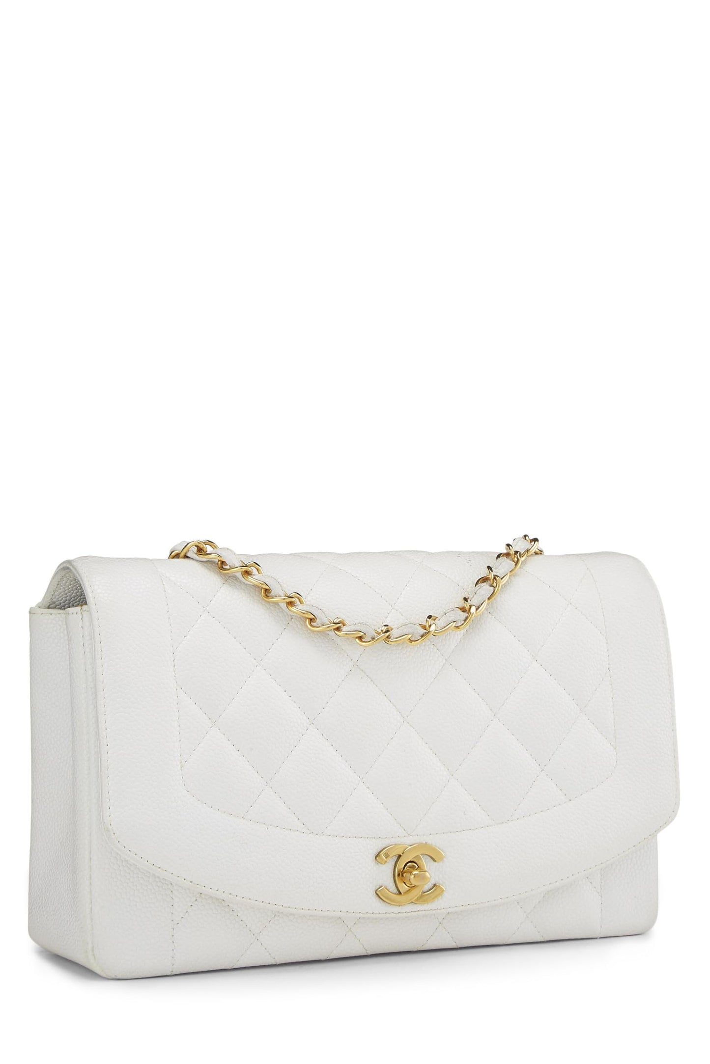 Chanel, White Quilted Caviar Diana Flap Medium, White