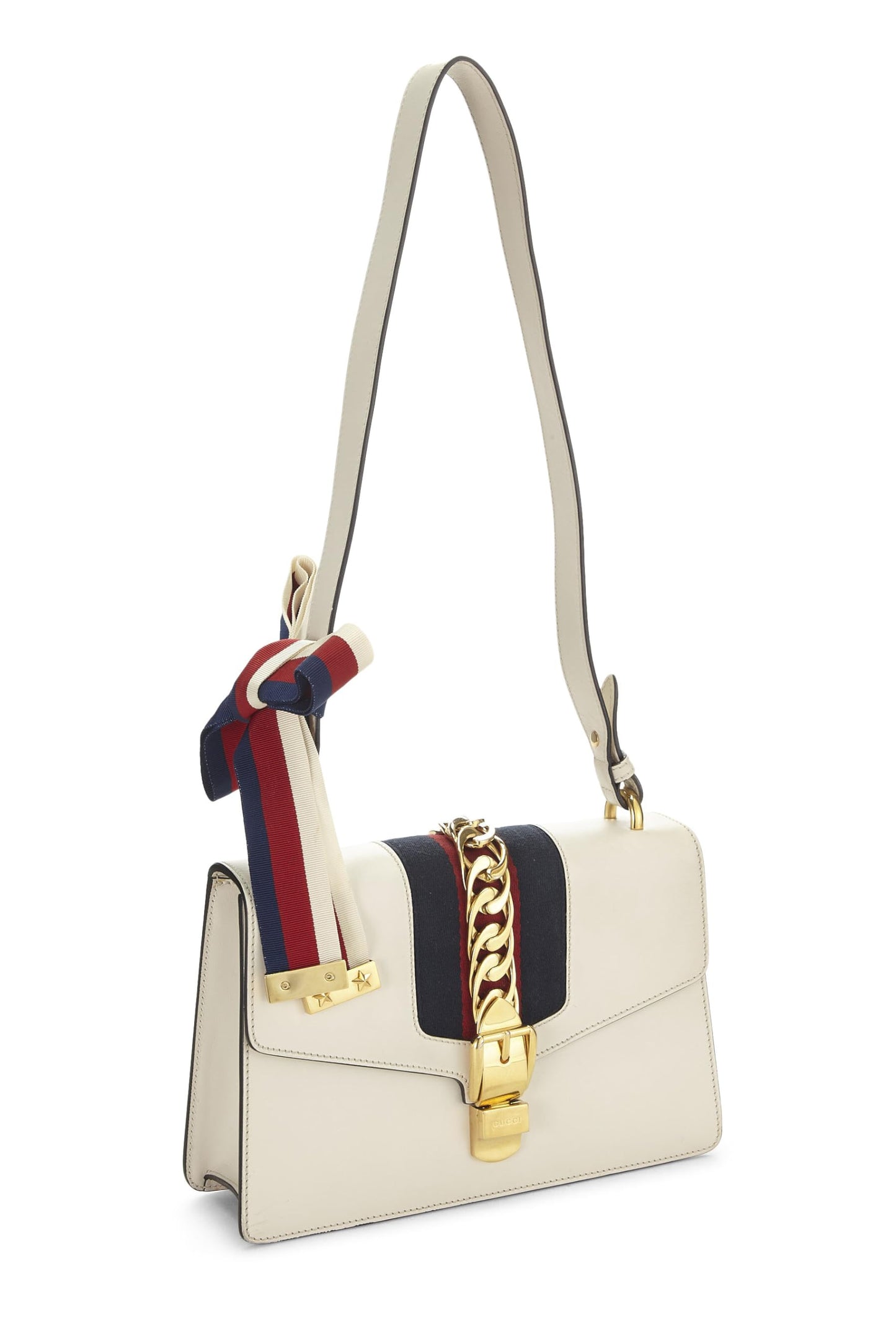 Gucci, White Leather Sylvie Shoulder Bag Small, White
