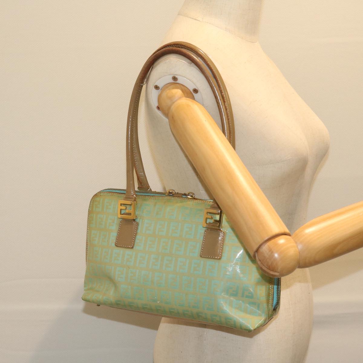 FENDI Zucchino Canvas Hand Bag Enamel Light Blue 61798
