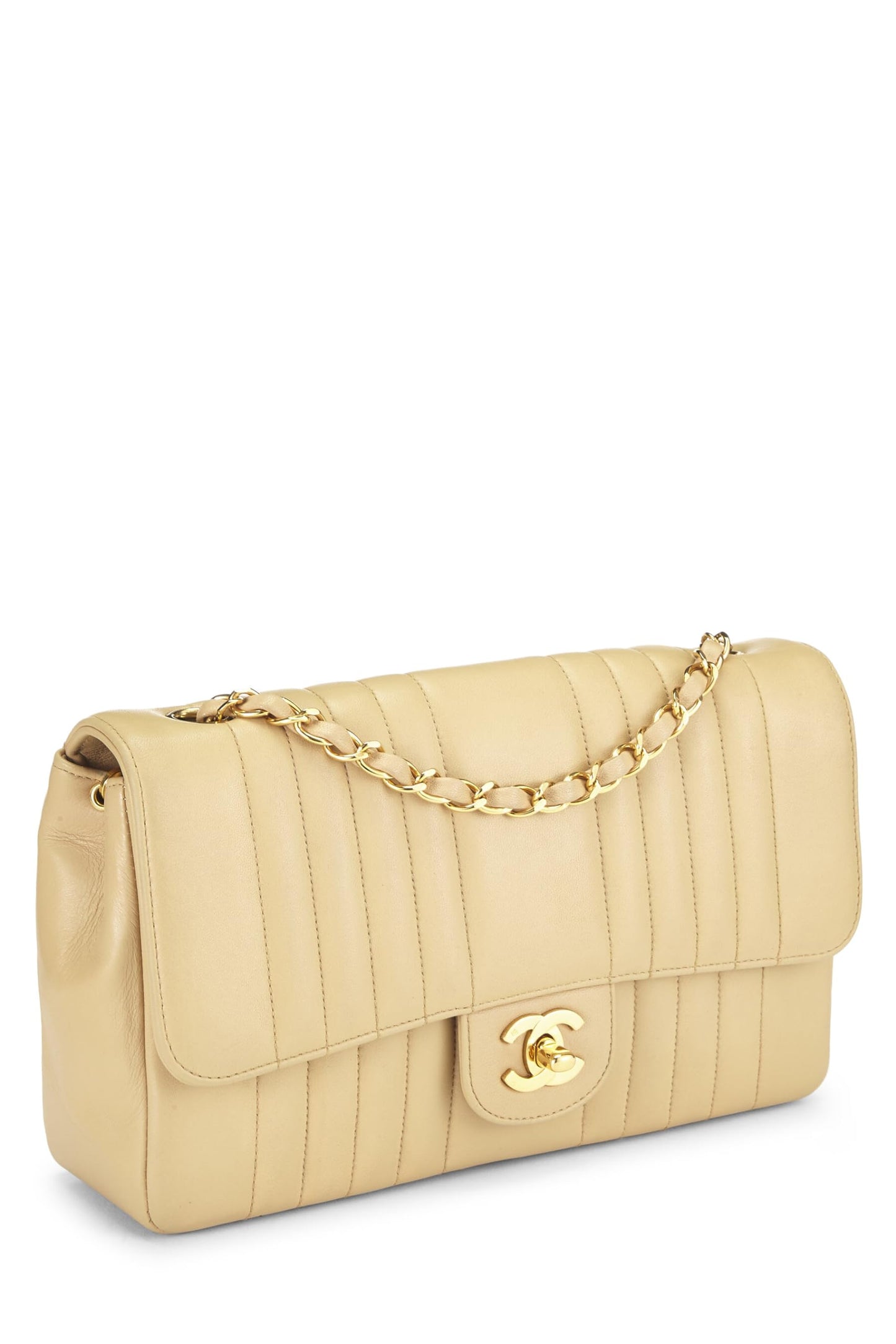 Chanel, Beige Vertical Lambskin Half Flap Medium, Beige