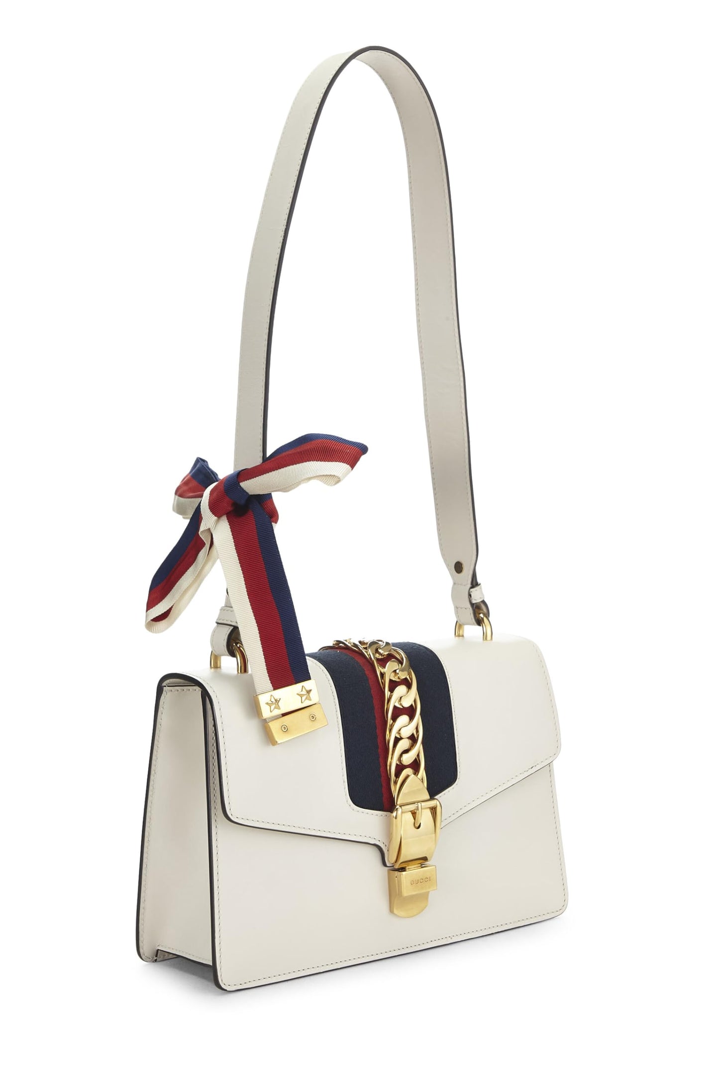 Gucci, White Leather Sylvie Shoulder Bag, White