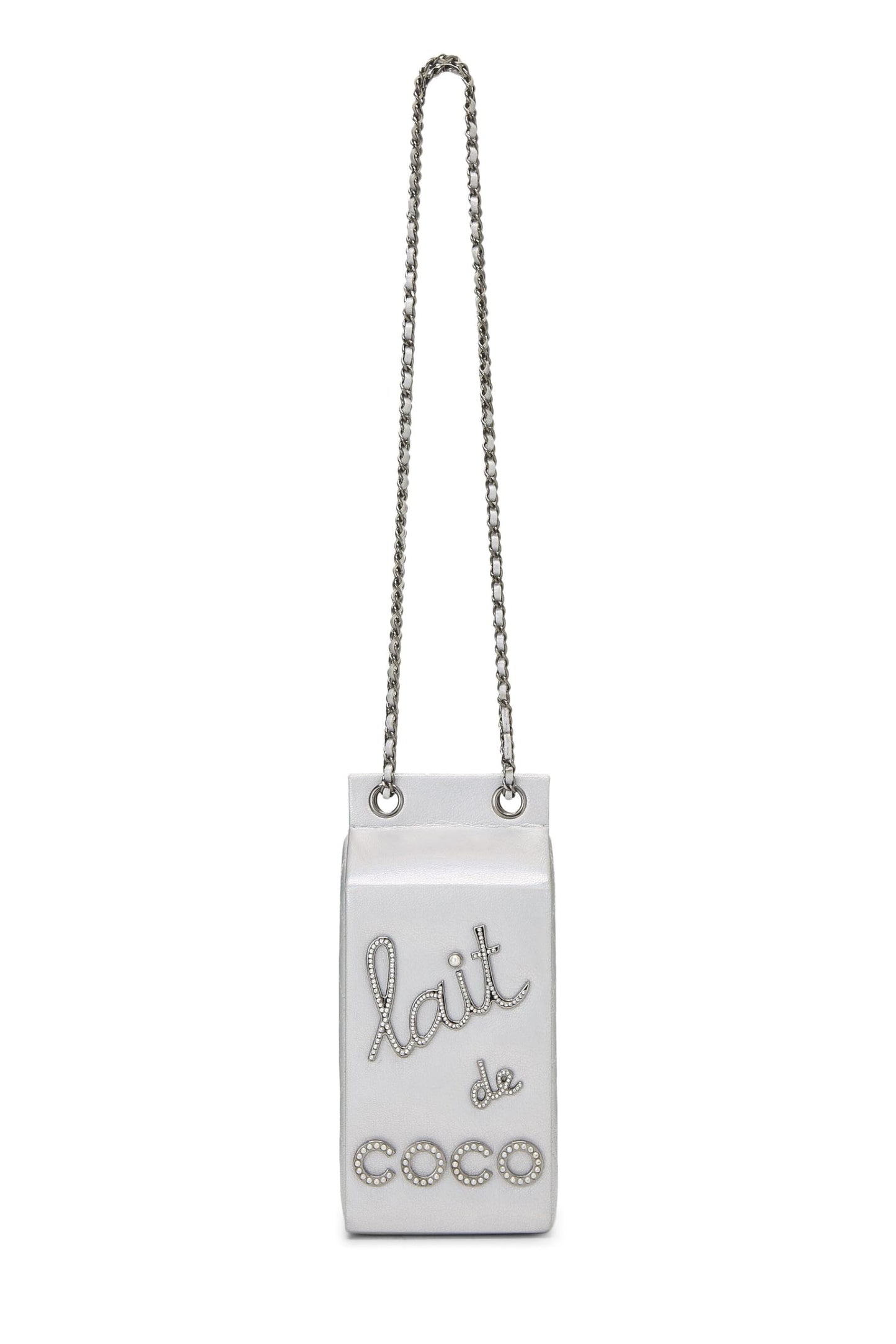 Chanel, Metallic Silver Leather Coco Milk Carton Bag, Silver