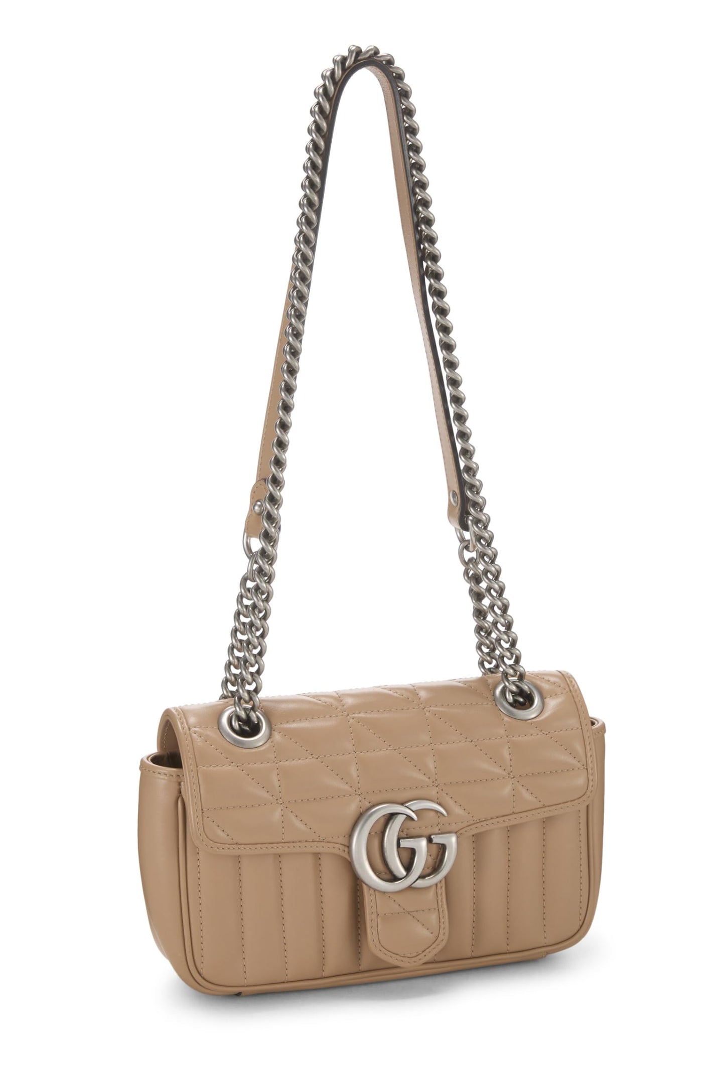 Gucci, Beige Leather Marmont Matelassé Shoulder Bag, Brown