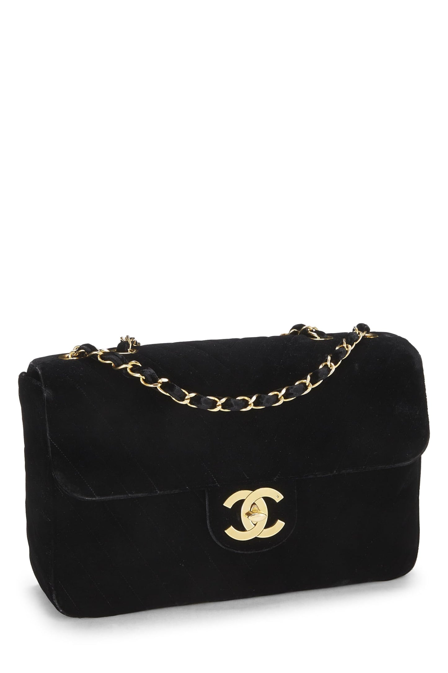 Chanel, Black Velvet Chevron Flap Maxi, Black