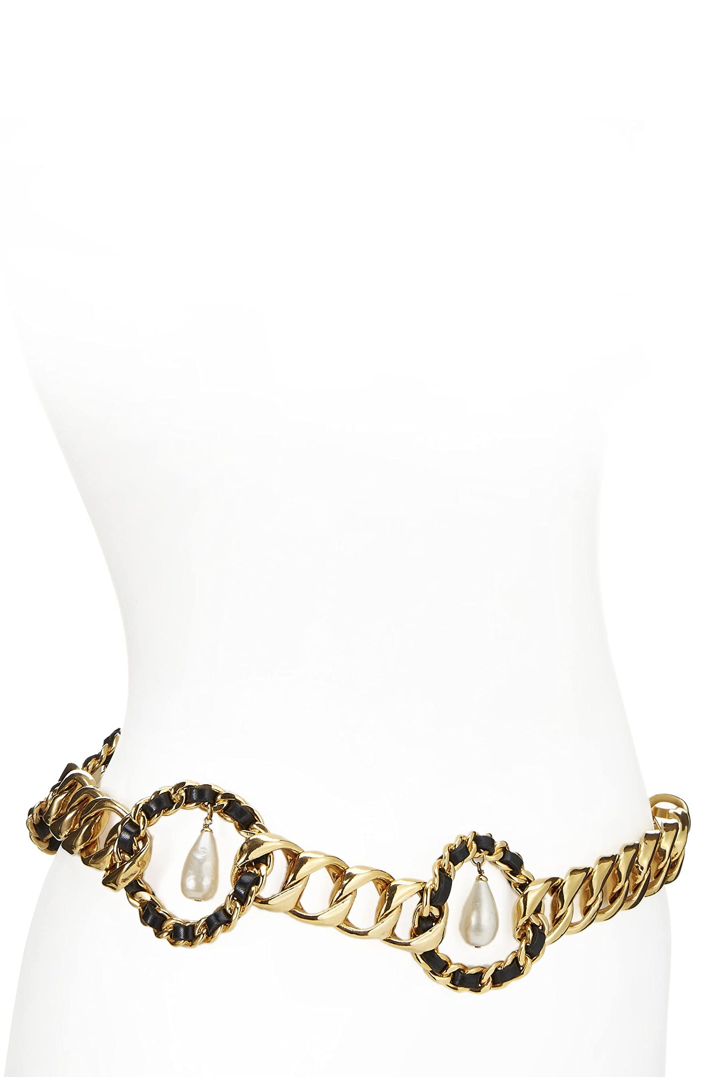 Chanel, Gold & Black Rope Circle Faux Pearl Chain Belt, Black