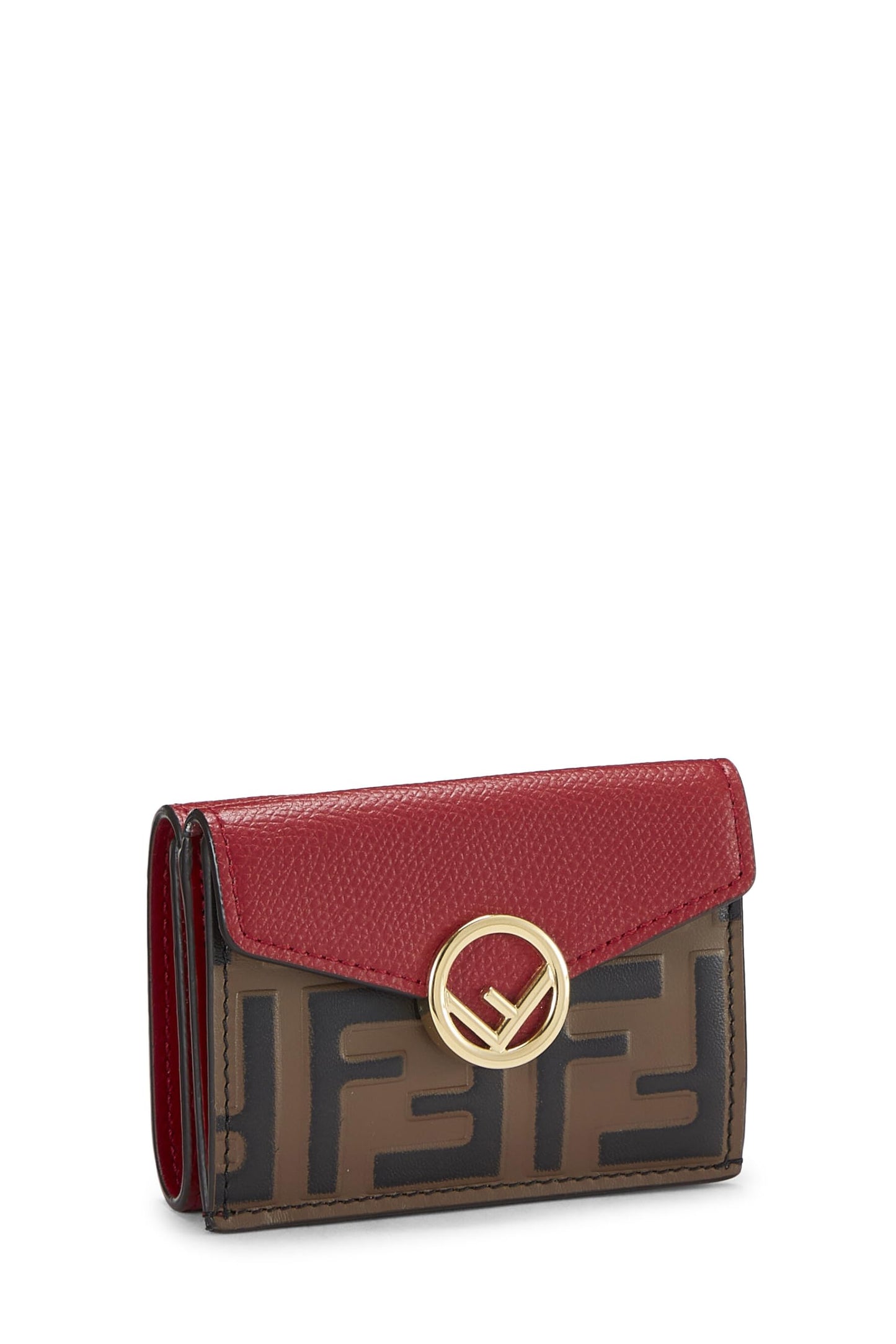 Fendi, Red Leather 'FF' Compact Wallet, Red