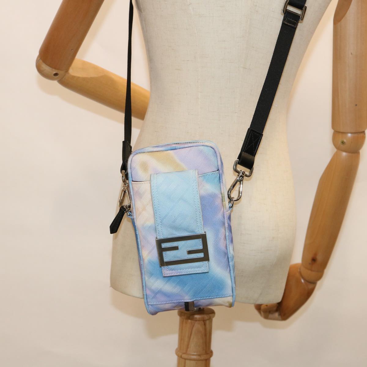 FENDI Zucca Canvas Shoulder Bag Light Blue 62025A