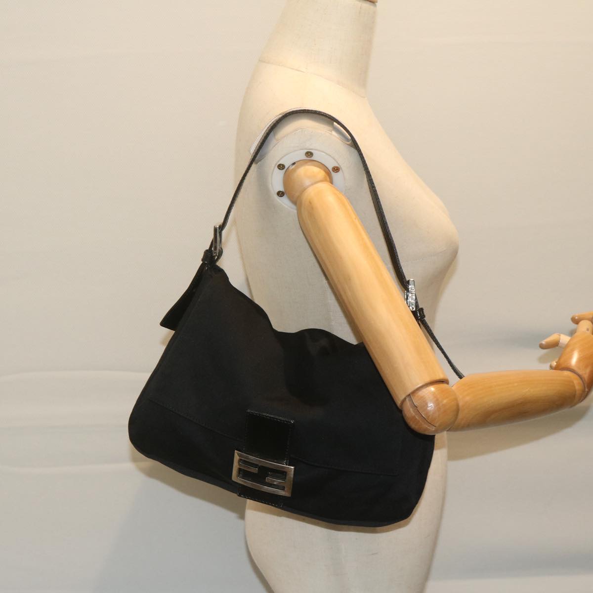 FENDI Mamma Baguette Shoulder Bag Nylon Black 62129
