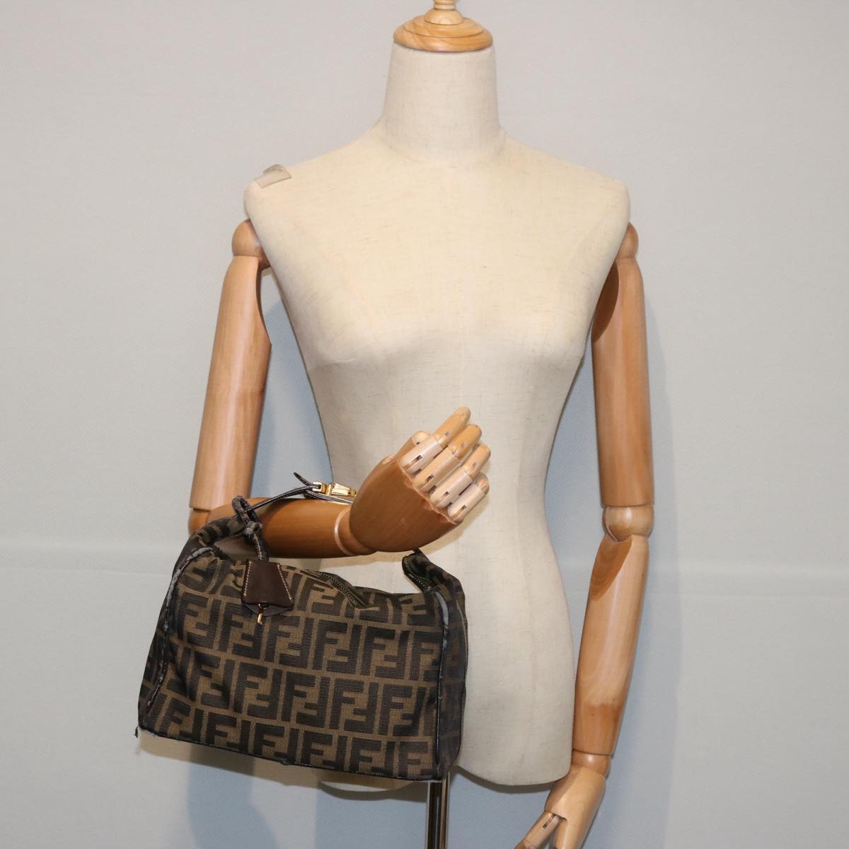 FENDI Zucca Canvas Vanity pouch Hand Bag Nylon Brown Black 62446