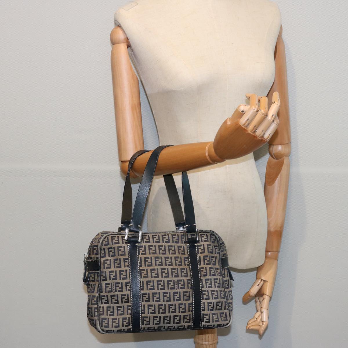 FENDI Zucchino Canvas Hand Bag Navy 62679