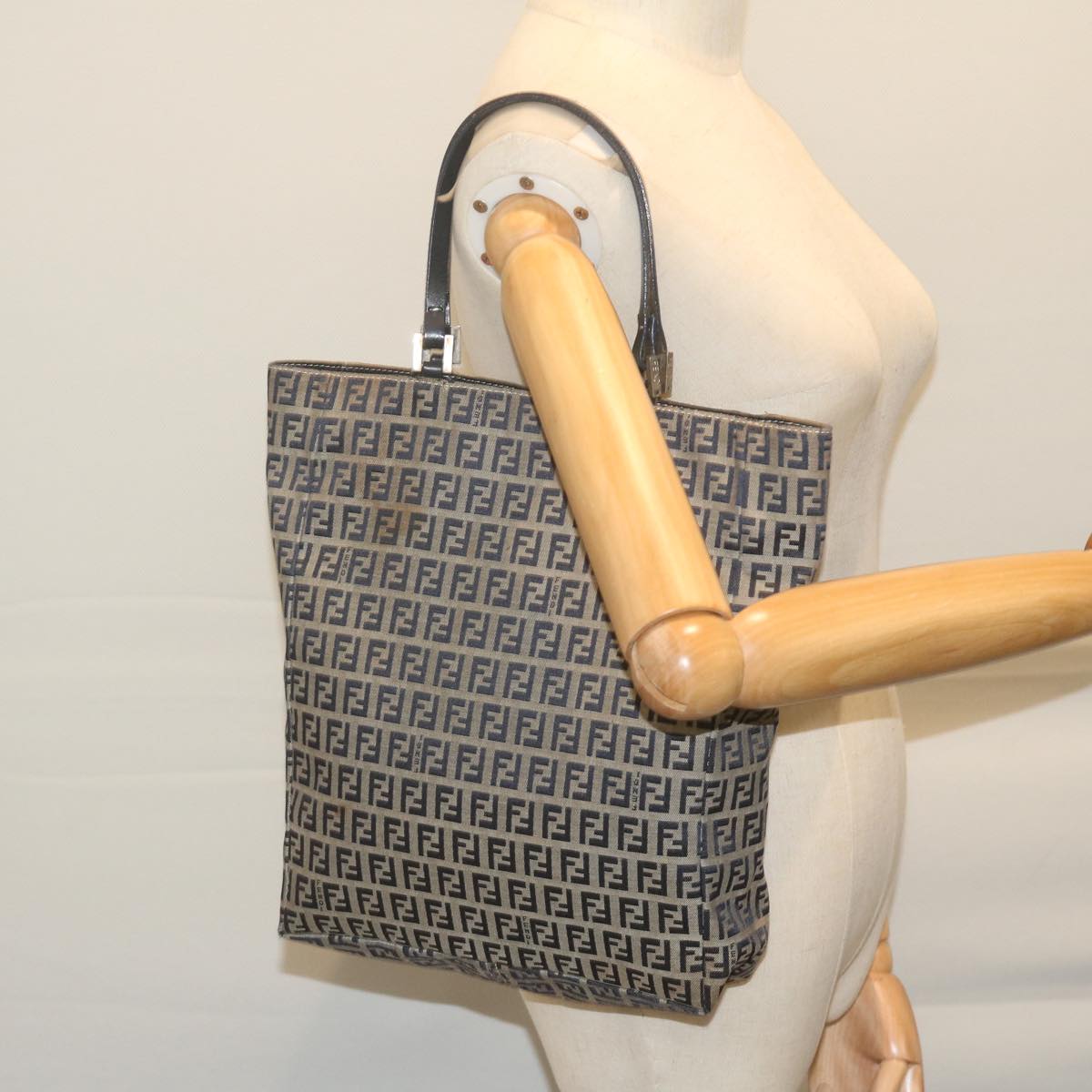 FENDI Zucchino Canvas Hand Bag Navy 63193